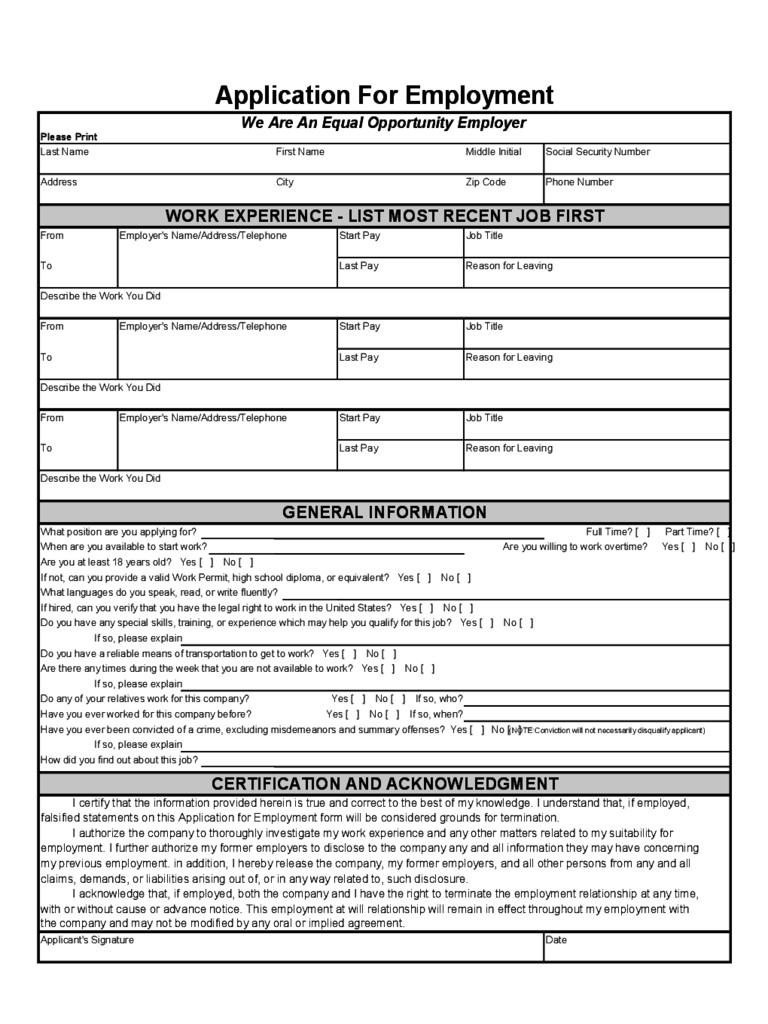 Typical Job Application Form Zrom Tk Downloadable Employment Template