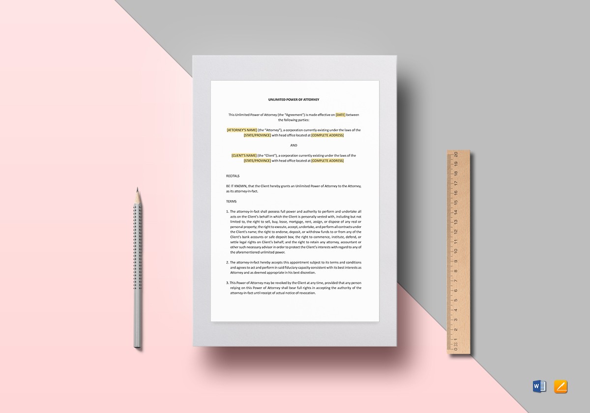 Unlimited Power Of Attorney Template In Word Google Docs Apple
