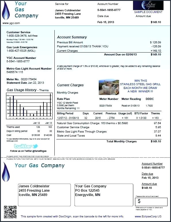 Utility Bill Template Free Download Gallery For