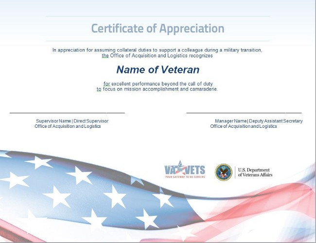 VA For Vets Send A Veteran Certificate Free Veterans Day Templates