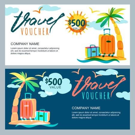 Vector Gift Travel Voucher Template Tropical Island Landscape Vacation Certificate