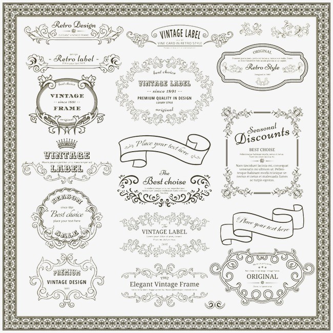 Vector Vintage Border Continental Frame Pattern PNG And Free
