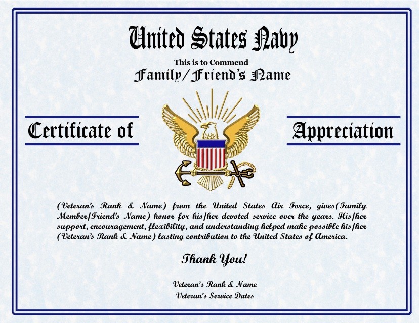 Veteran Appreciation Certificate Template Zrom Tk