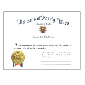 VFW Store Individual Appreciation Certificate Veterans Template