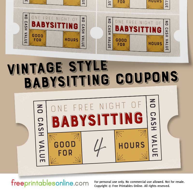 Vintage Style Free Babysitting Coupon Template Printables Online
