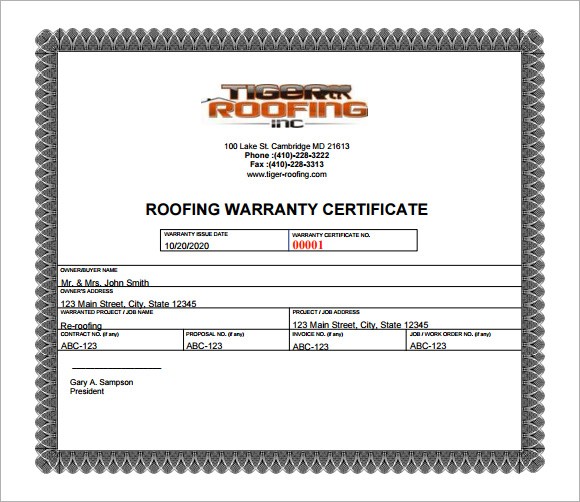 Warranty Certificate Template 7 Download Free Documents In PDF