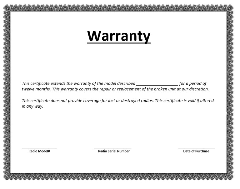 Warranty Certificate Template Microsoft Word Templates