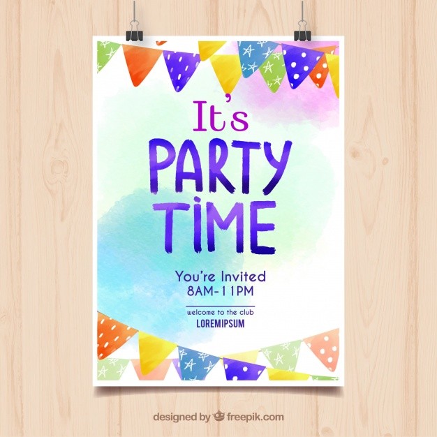 Watercolor Birthday Party Poster Vector Free Download