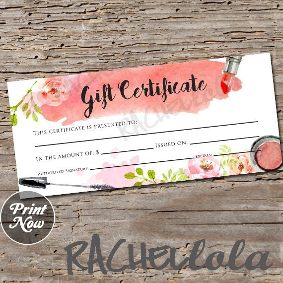 Watercolor Makeup Printable Gift Certificate Template Spring Etsy