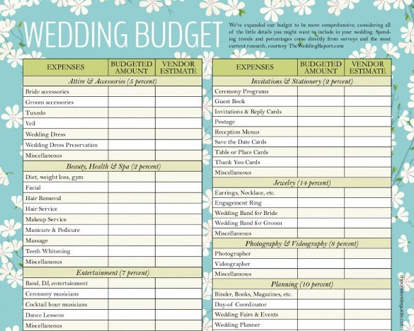 Wedding Budget Template 13 Free Word Excel PDF Documents Printable Planner