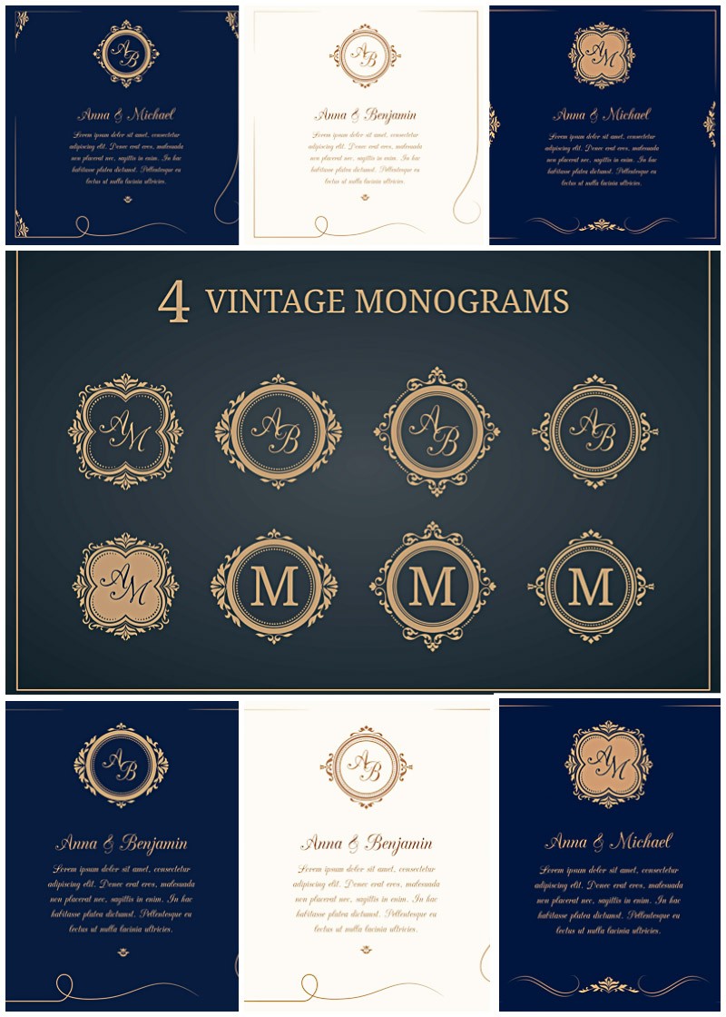 Wedding Invitations With Monograms Vector Collection Free Download Monogram