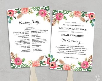 Wedding Program Fan Digital Download Printable Template