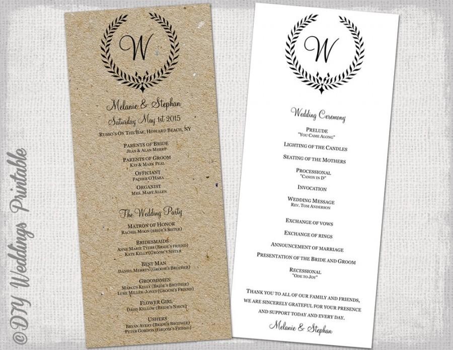 Wedding Program Template Rustic Black Leaf Garland Printable Free Monogram
