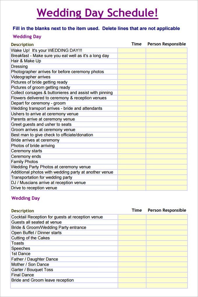 Wedding Schedule Template 25 Free Word Excel PDF PSD