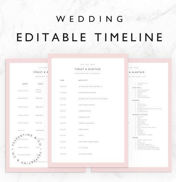 Wedding Timeline Template Bridal Day Schedule Etsy Word