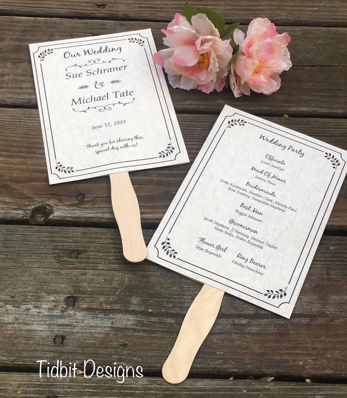 Whimsical Paddle Fans Program Set Wedding By Tidbitdesigns On Zibbet