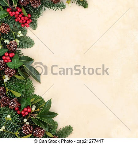 Winter Greenery Border Christmas And Background With