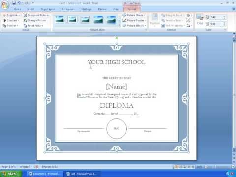 Word 2007 Tutorial 17 Making A Certificate With Template YouTube Design Your Own Online Free