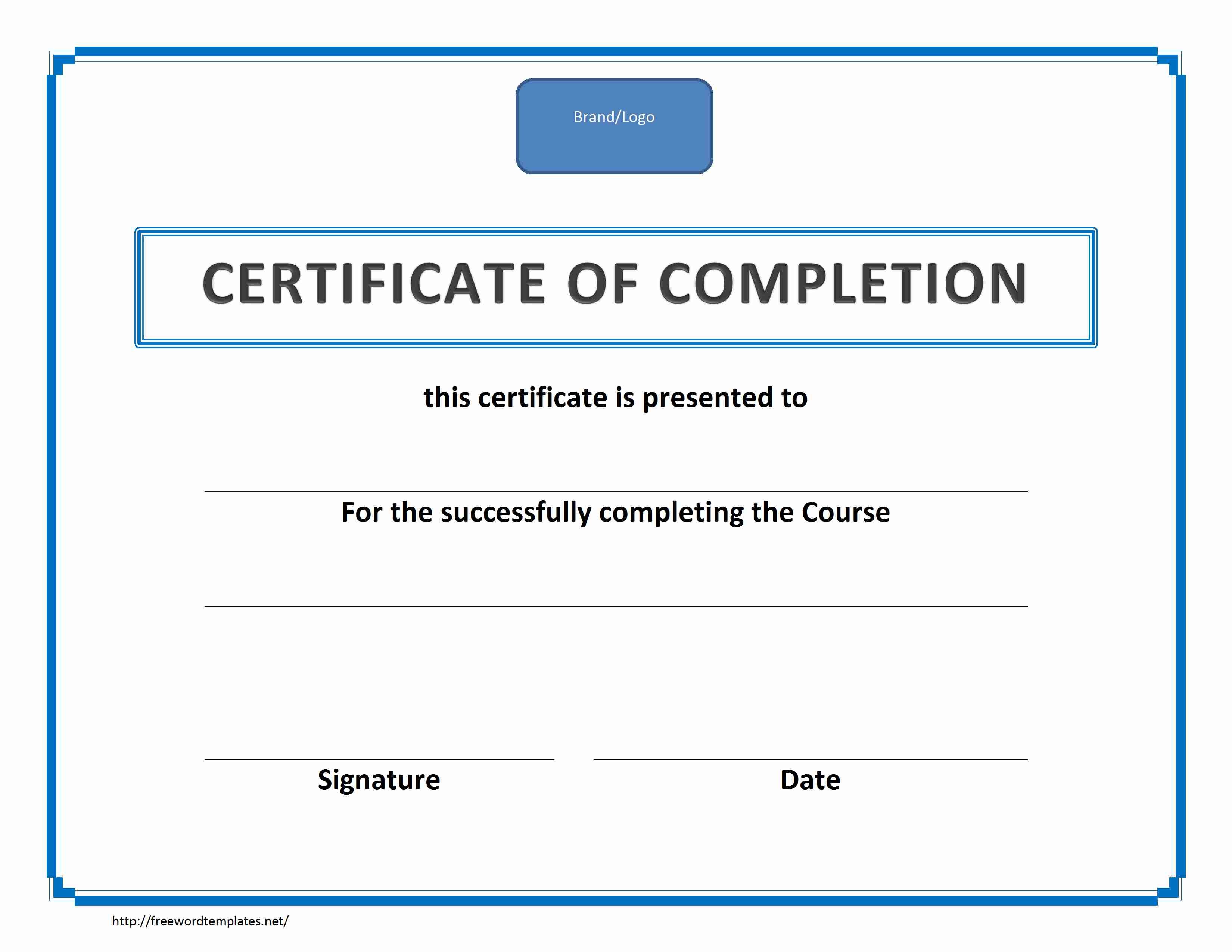 Word Certificate Completion Templates Blank Training
