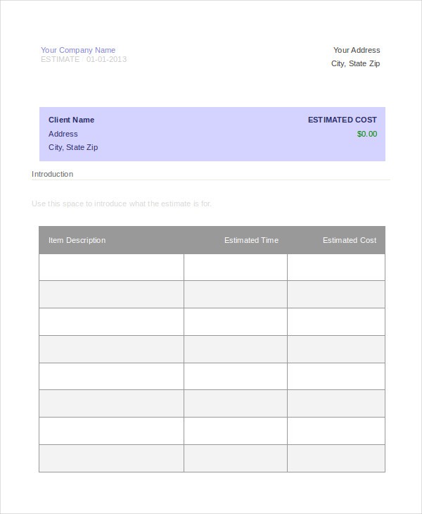 Word Estimate Template 5 Free Documents Download Document