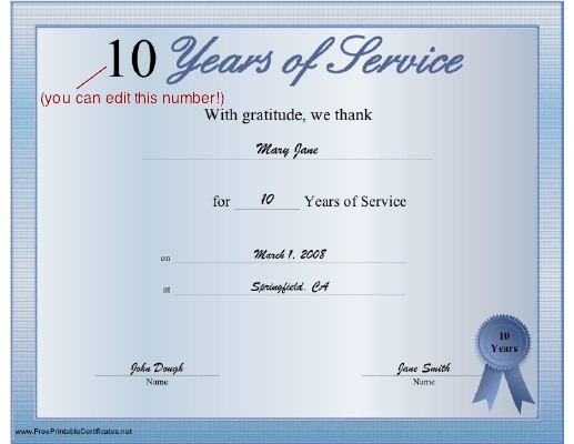 Years Of Service Award Certificate Templates Zrom Tk Long Template