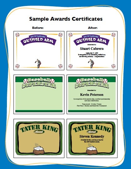 Youth Baseball Award Certificates