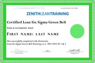 Zenith Lean Training Six Sigma Courses Green Belt Black Certificate