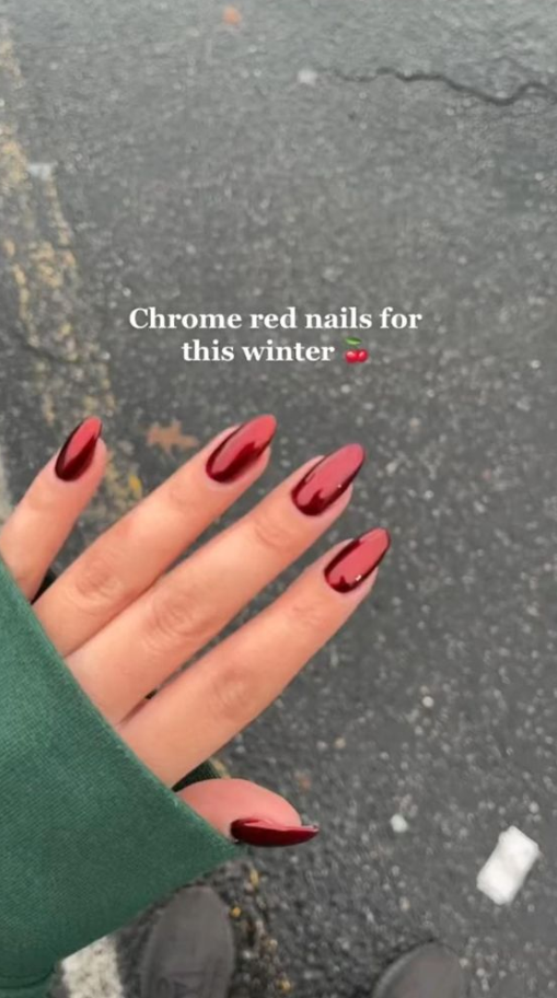 Chrome Red Holiday Nails