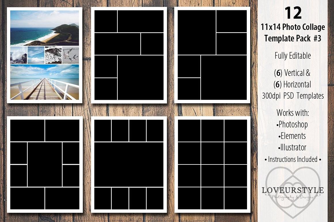 11x14 Photo Collage Template Pack 3 Templates Creative Market