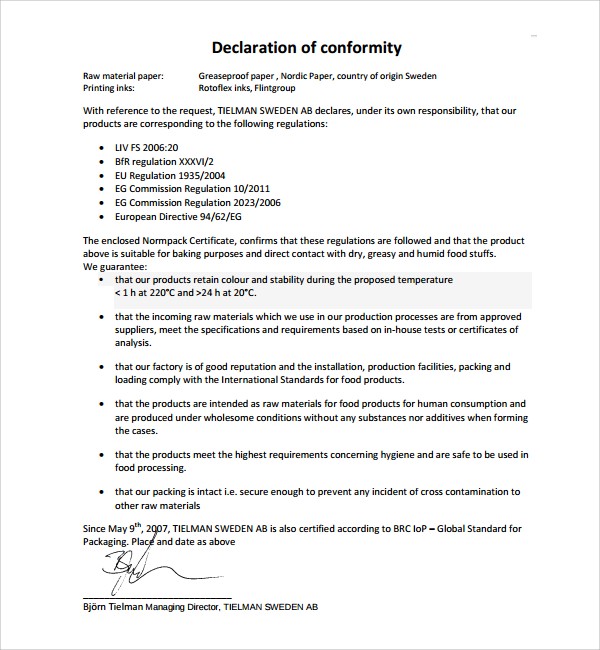 13 Conformity Certificate Templates To Download Sample Of Template