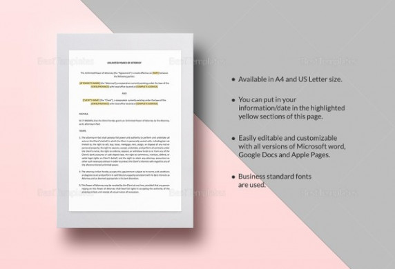 15 Power Of Attorney Templates Free Sample Example Format Unlimited Form