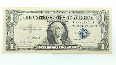 1957 B BLUE Seal 1 One Dollar Silver Certificate Bill Old Paper