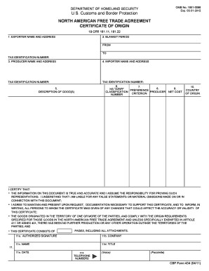 2011 Form CBP 434 Fill Online Printable Fillable Blank PDFfiller Nafta Certificate Template