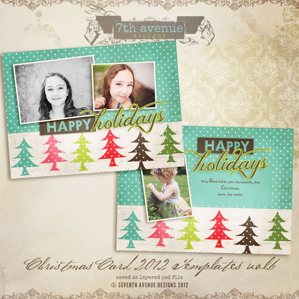 2012 Christmas Card Templates Vol 6 5x7 Inch Template 7th Free For Photographers