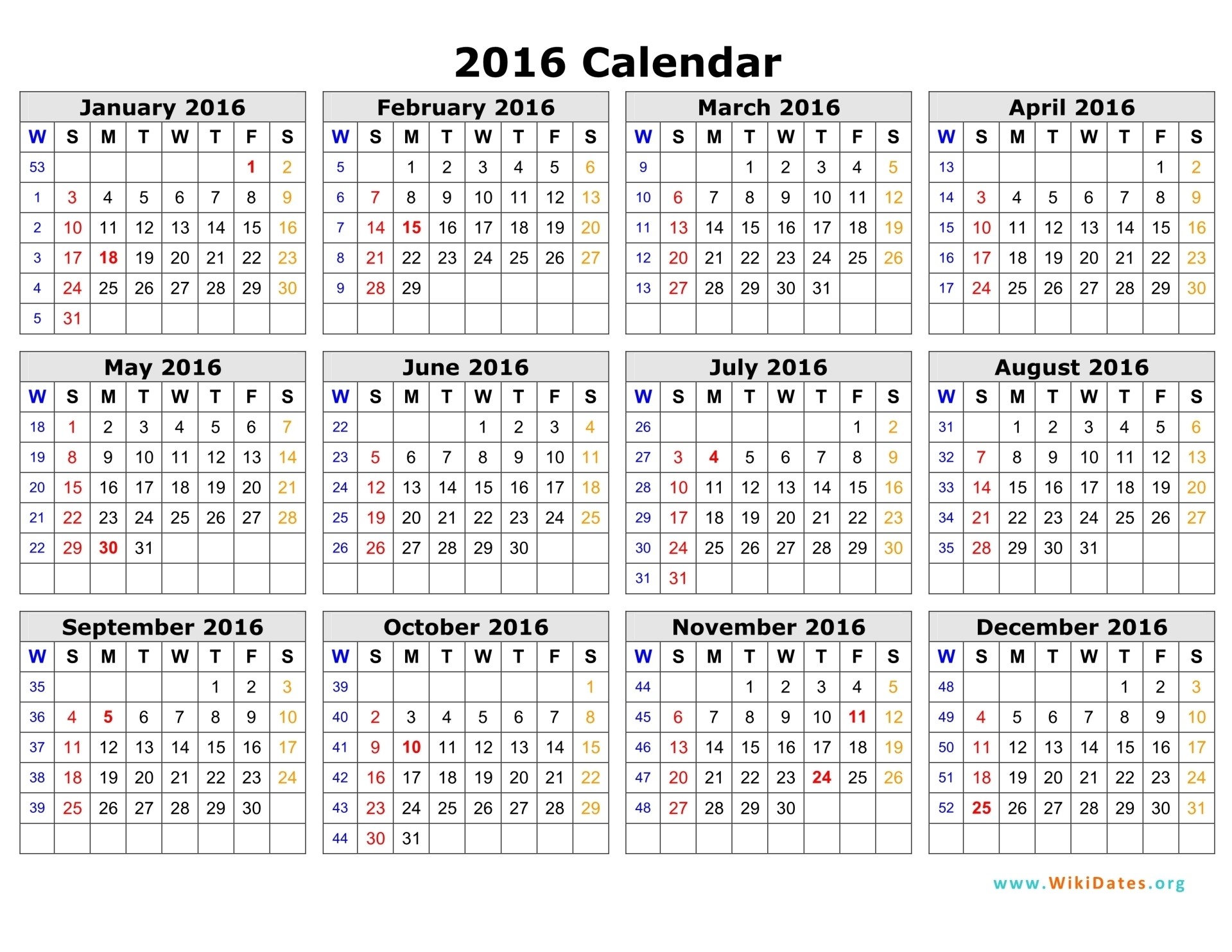 2016 Calendar WikiDates Org Download 2017 Word