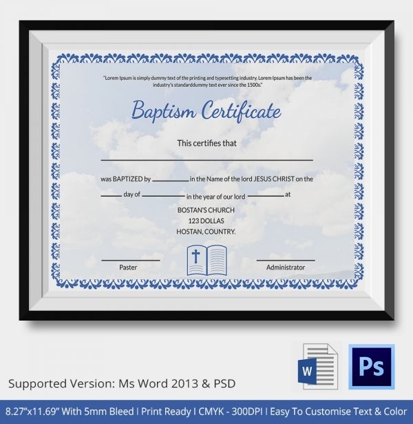 21 Sample Baptism Certificate Templates Free Example Wording