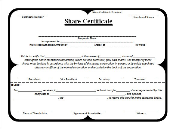 Share Certificate Templates 3 Free Printable Ms Word Formats
