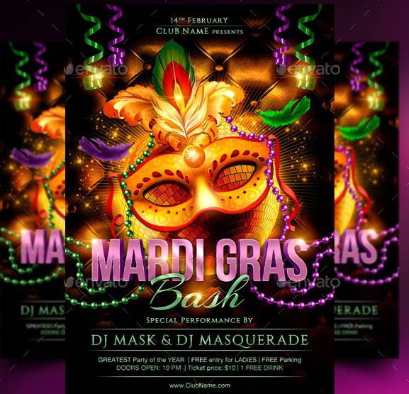 24 Cool Mask Party Flyer Templates Design Freebies Mardi Gras Free