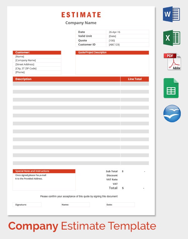 26 Blank Estimate Templates PDF DOC Excel ODT Free Premium Construction Sheets