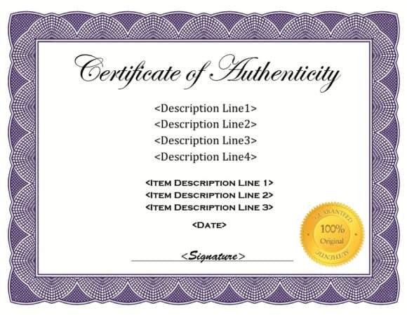 37 Certificate Of Authenticity Templates Art Car Autograph Photo Template Microsoft Word