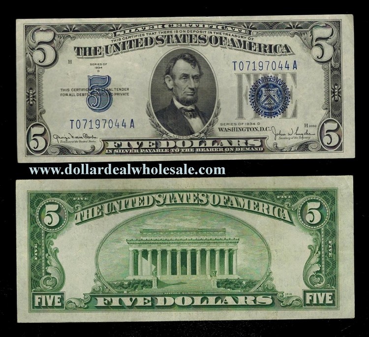 5 Silver Certificate Big Blue Seal Series 1934 Select Your Condition