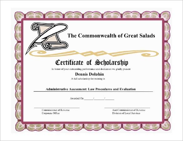 7 Scholarship Certificate Templates Word PSD Illustrator In Formats For Certificates