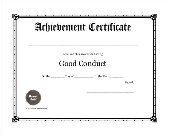 82 Free Printable Certificate Template Examples In PDF Word Good Behavior