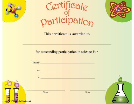 A Certificate Of Participation To Be Present Any Student Who Free Science Fair