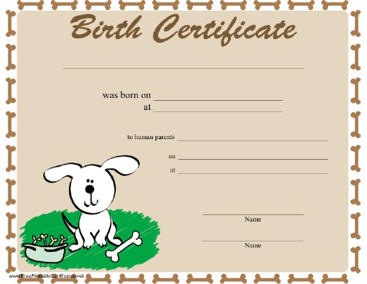 A Dog Birth Certificate Bordered In Bones And Featuring Happy Template