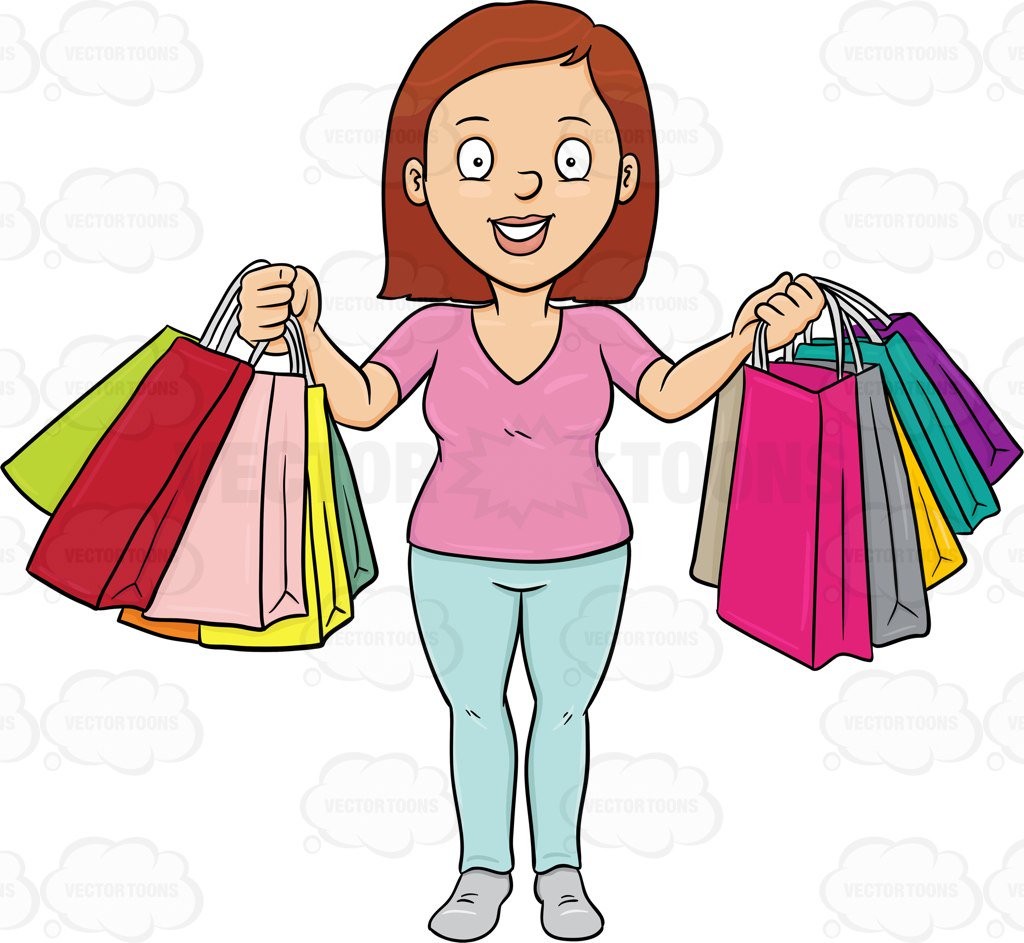 A Woman Smiles In Pleasure After Shopping Spree Clipart By