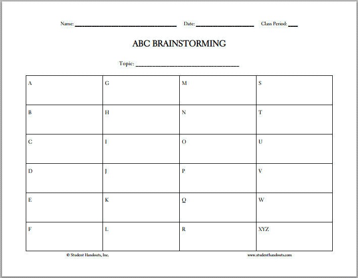 ABC Brainstorming Free Printable Worksheet Student Handouts Abc