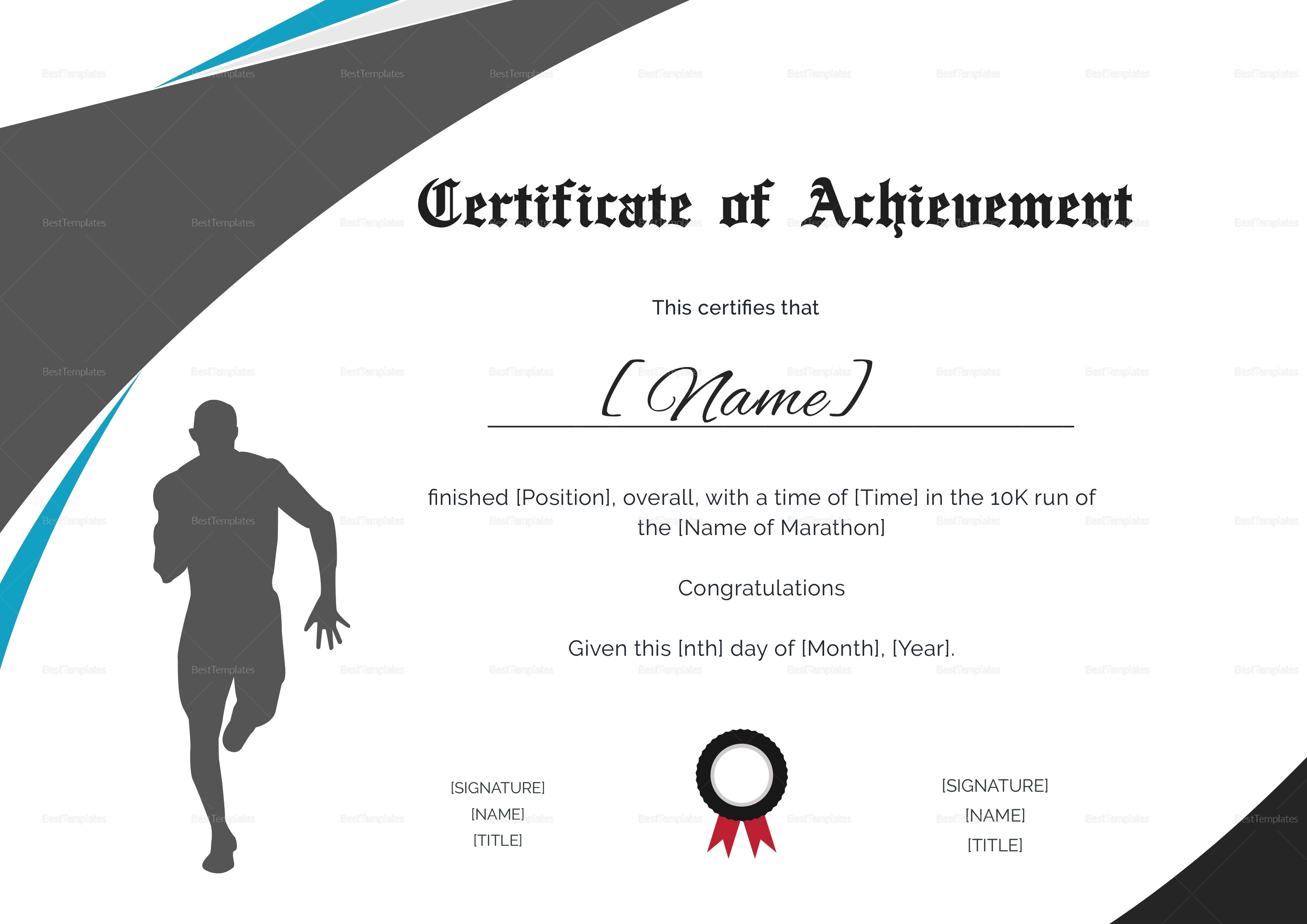 Achievement Certificate For Running Template In PSD Word