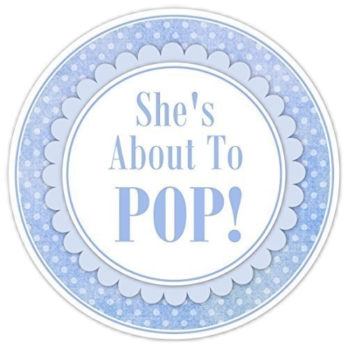 Amazon Com 36 Baby Shower Labels She S About To Pop Stickers Blue