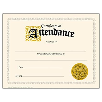 Amazon Com Certificate Of Attendance Large Blank